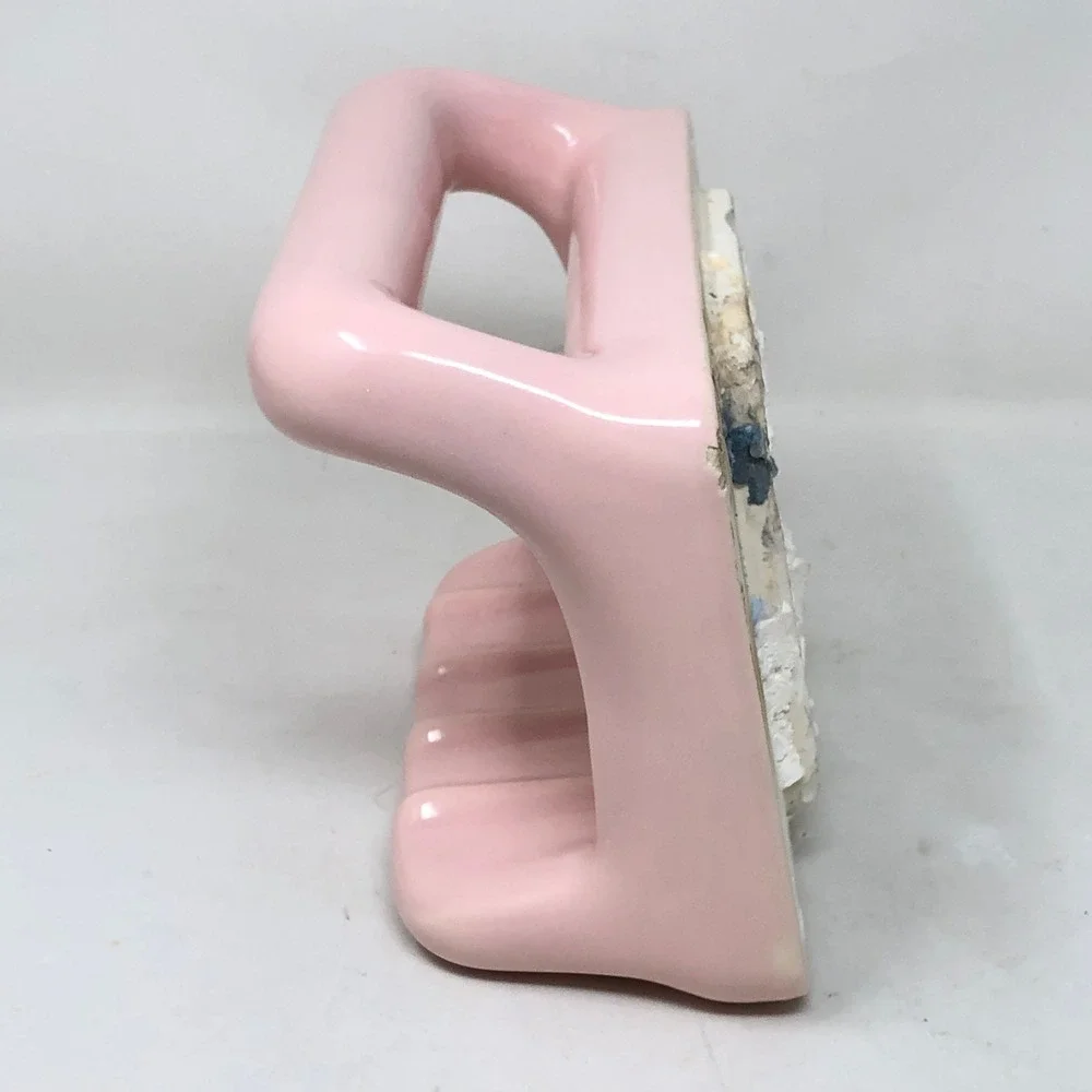 Vintage Mamie Pink Ceramic Wall Tile Soap Dish Cloth Bar Mid Century Retro MCM